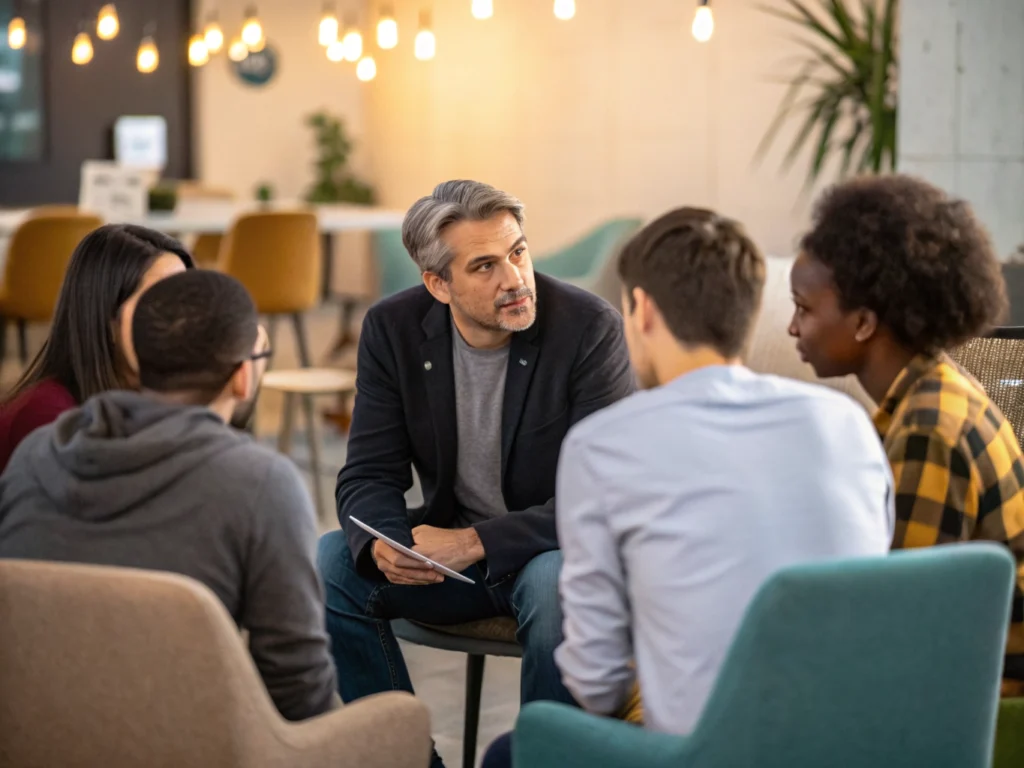 Founders and advisors in a working session on personal branding and positioning